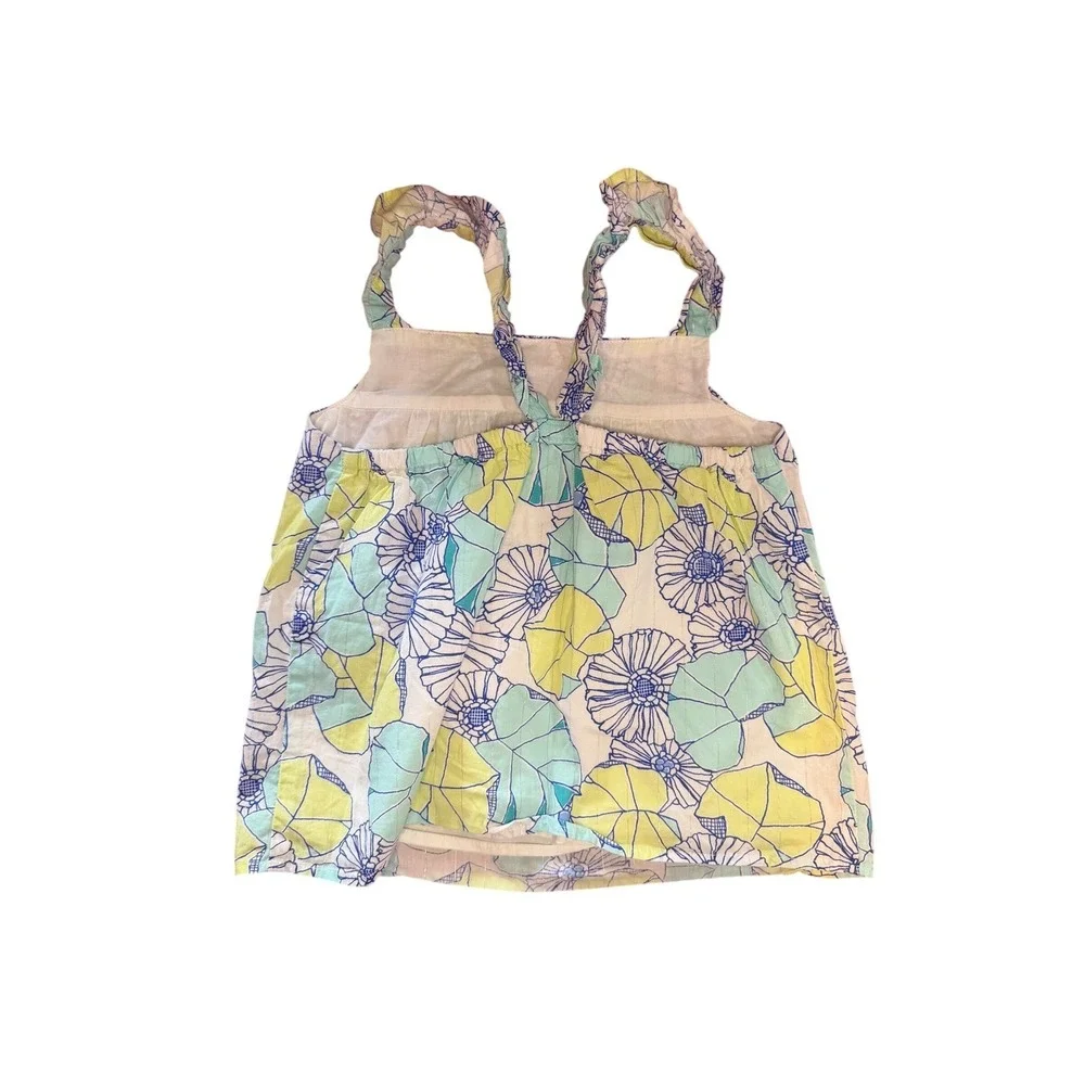 Gymboree Girls Floral Ruffle Strap Tank Top Blue Yellow Green Shimmer Size 6